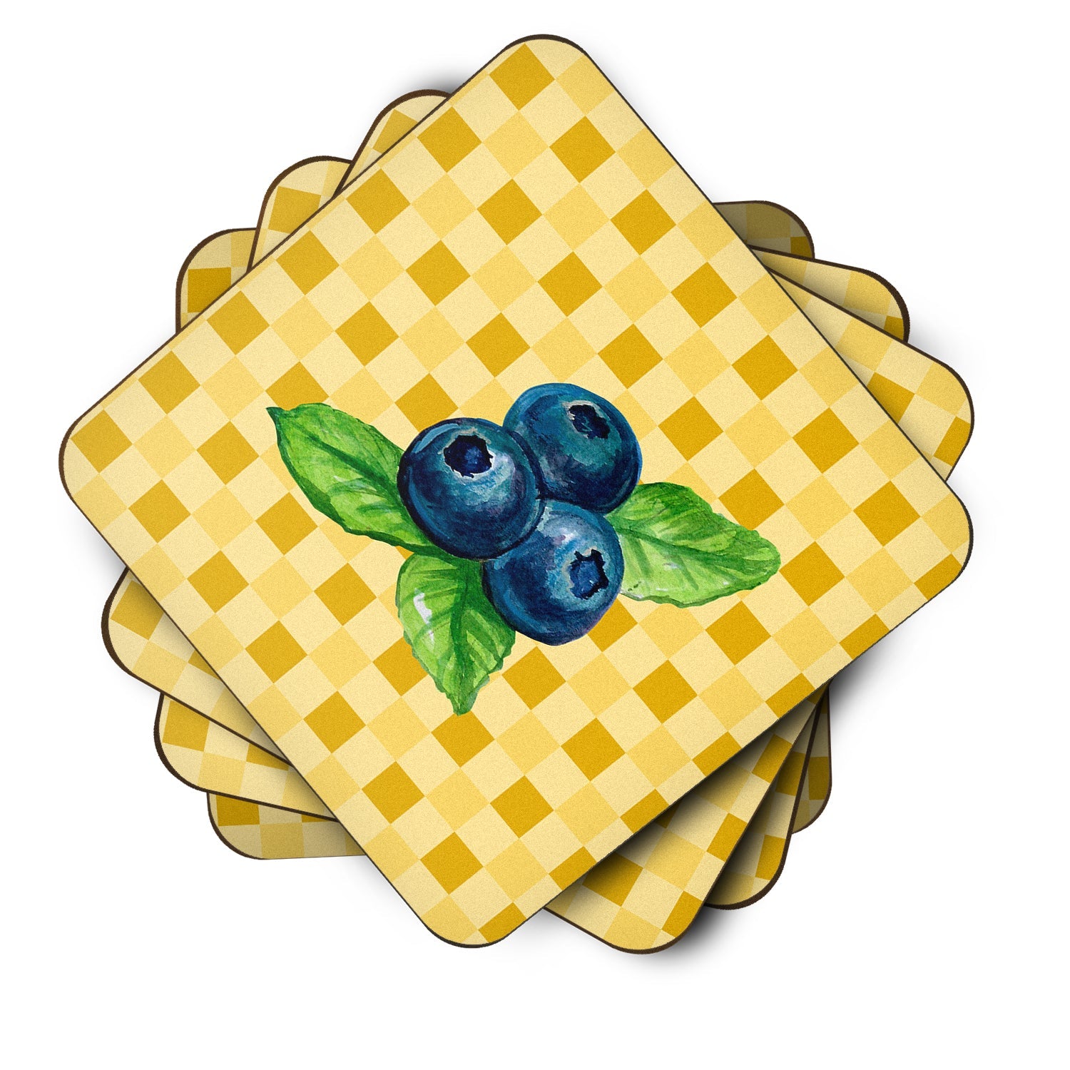 Blueberries on Basketweave Foam Coasters Set of 4 Cup Coasters for Indoor Outdoor, Tabletop Protection, Anti Slip, Mouse pad Material