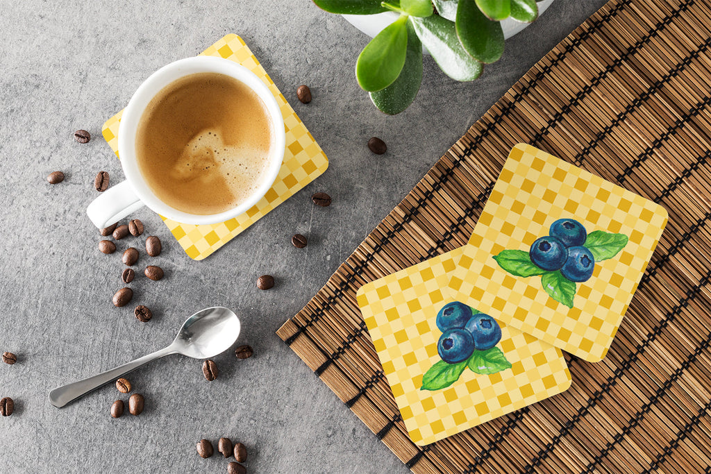 Blueberries on Basketweave Foam Coasters Set of 4 Cup Coasters for Indoor Outdoor, Tabletop Protection, Anti Slip, Mouse pad Material