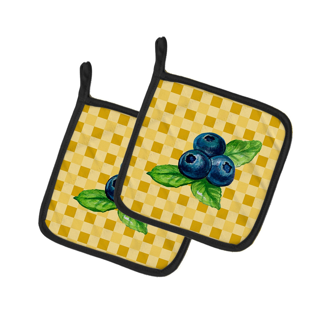 Blueberries on Basketweave Pot Holder Set of 2 Heat Resistant Quilted Hot Pads 7.5 x 7.5 Inch, Insulated Kitchen Trivets for Cooking & Baking