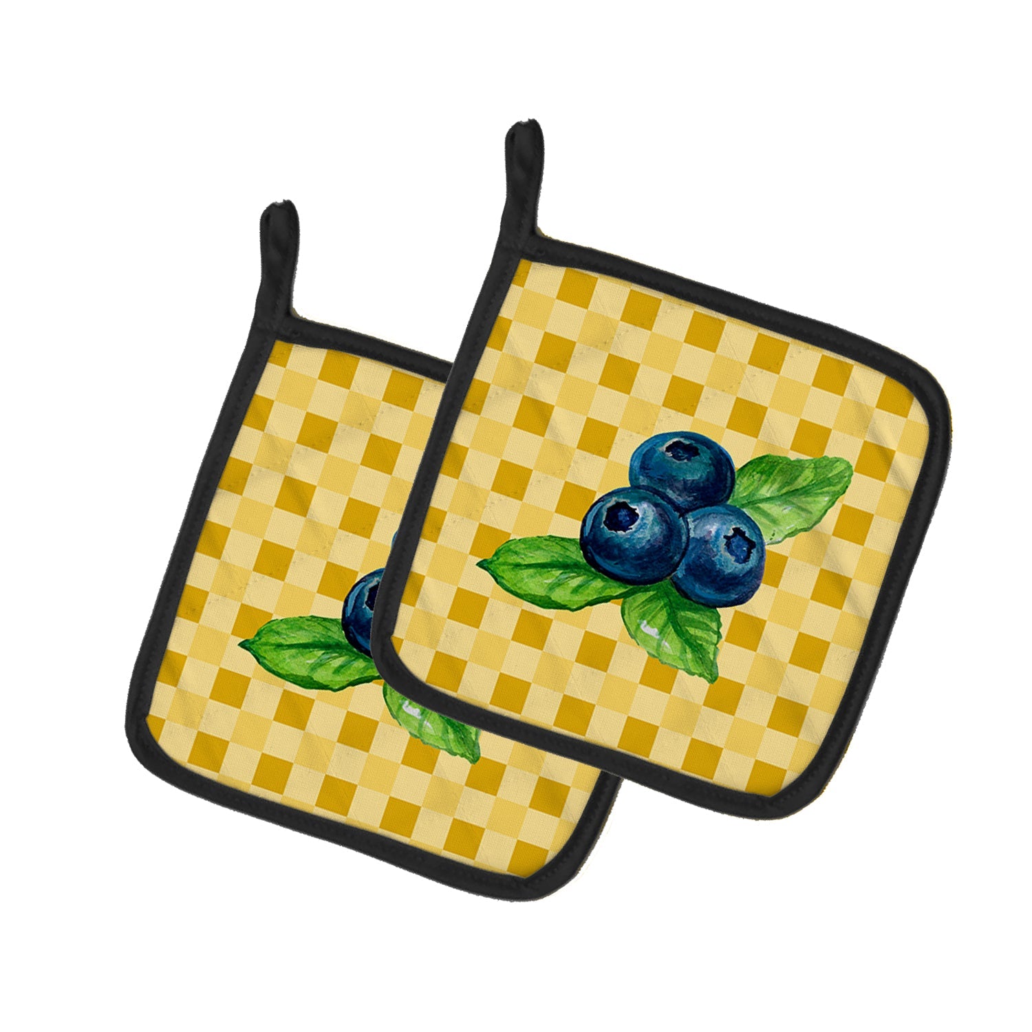 Blueberries on Basketweave Pot Holder Set of 2 Heat Resistant Quilted Hot Pads 7.5 x 7.5 Inch, Insulated Kitchen Trivets for Cooking & Baking