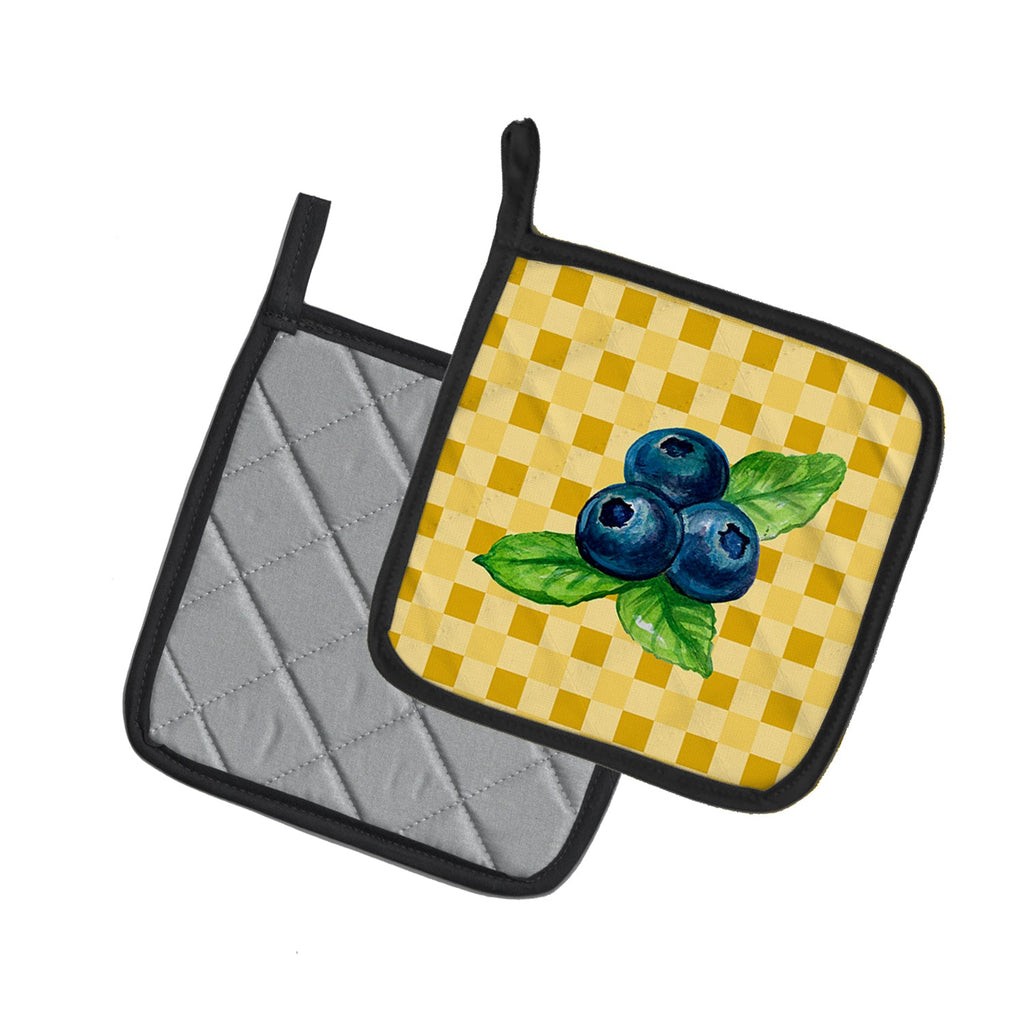 Blueberries on Basketweave Pot Holder Set of 2 Heat Resistant Quilted Hot Pads 7.5 x 7.5 Inch, Insulated Kitchen Trivets for Cooking & Baking