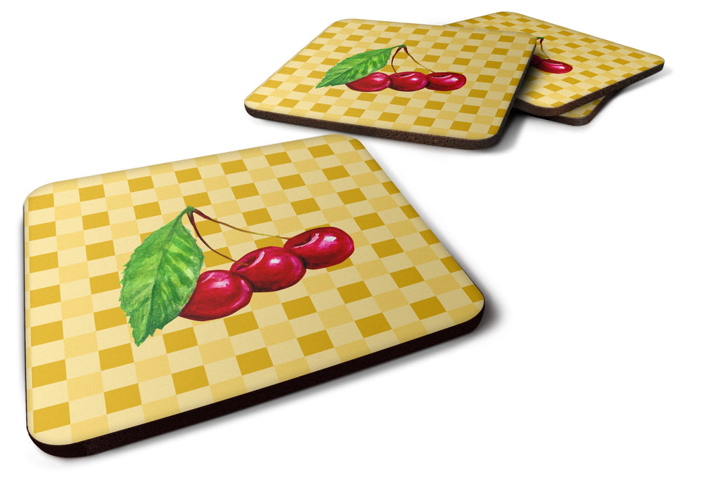 Cherries on Basketweave Foam Coasters Set of 4 Cup Coasters for Indoor Outdoor, Tabletop Protection, Anti Slip, Mouse pad Material