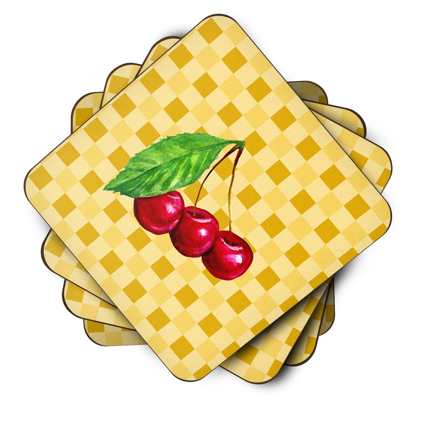 Cherries on Basketweave Foam Coasters Set of 4 Cup Coasters for Indoor Outdoor, Tabletop Protection, Anti Slip, Mouse pad Material