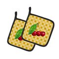 Cherries on Basketweave Pot Holder Set of 2 Heat Resistant Quilted Hot Pads 7.5 x 7.5 Inch, Insulated Kitchen Trivets for Cooking & Baking