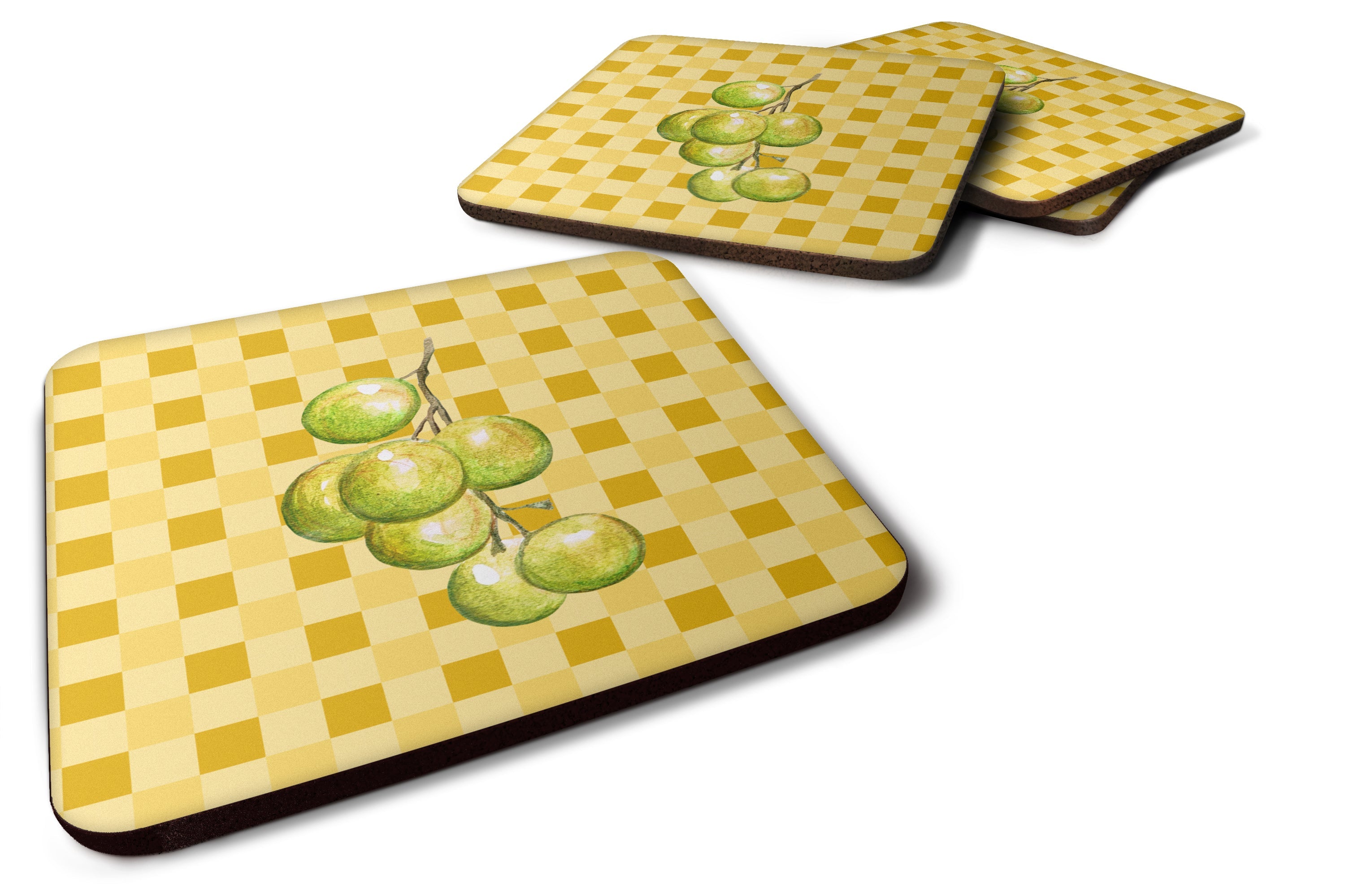White Grapes on Basketweave Foam Coasters Set of 4 Cup Coasters for Indoor Outdoor, Tabletop Protection, Anti Slip, Mouse pad Material