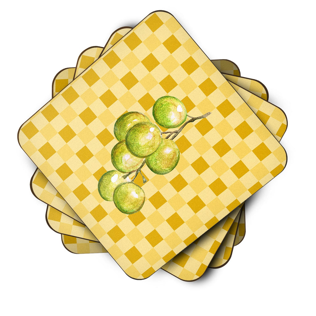 White Grapes on Basketweave Foam Coasters Set of 4 Cup Coasters for Indoor Outdoor, Tabletop Protection, Anti Slip, Mouse pad Material