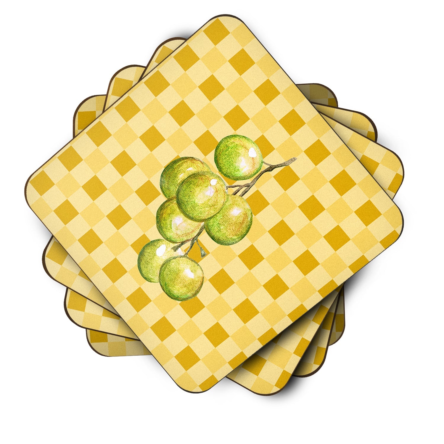 White Grapes on Basketweave Foam Coasters Set of 4 Cup Coasters for Indoor Outdoor, Tabletop Protection, Anti Slip, Mouse pad Material