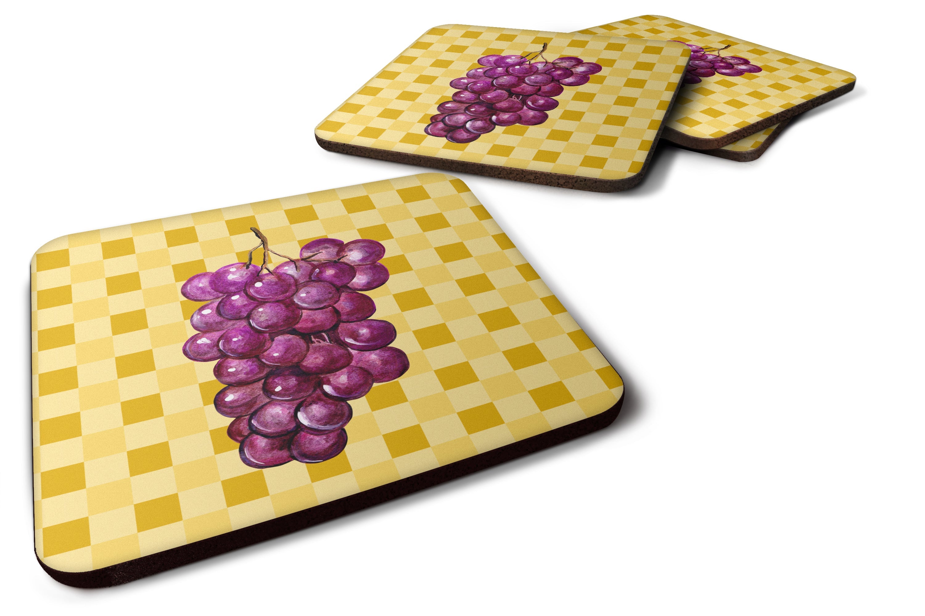 Grapes on Basketweave Foam Coasters Set of 4 Cup Coasters for Indoor Outdoor, Tabletop Protection, Anti Slip, Mouse pad Material