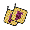 Grapes on Basketweave Pot Holder Set of 2 Heat Resistant Quilted Hot Pads 7.5 x 7.5 Inch, Insulated Kitchen Trivets for Cooking & Baking