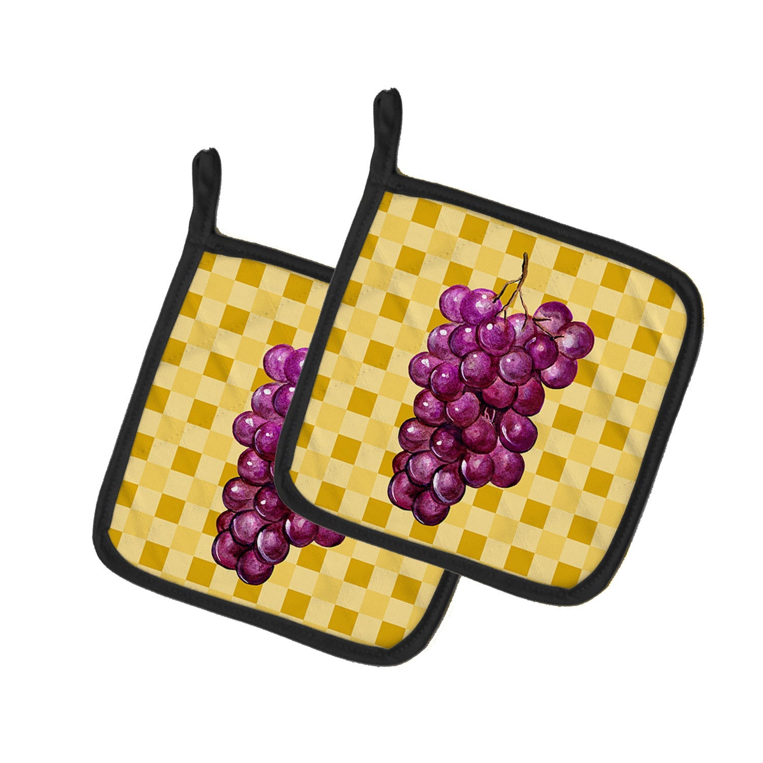 Grapes on Basketweave Pot Holder Set of 2 Heat Resistant Quilted Hot Pads 7.5 x 7.5 Inch, Insulated Kitchen Trivets for Cooking & Baking