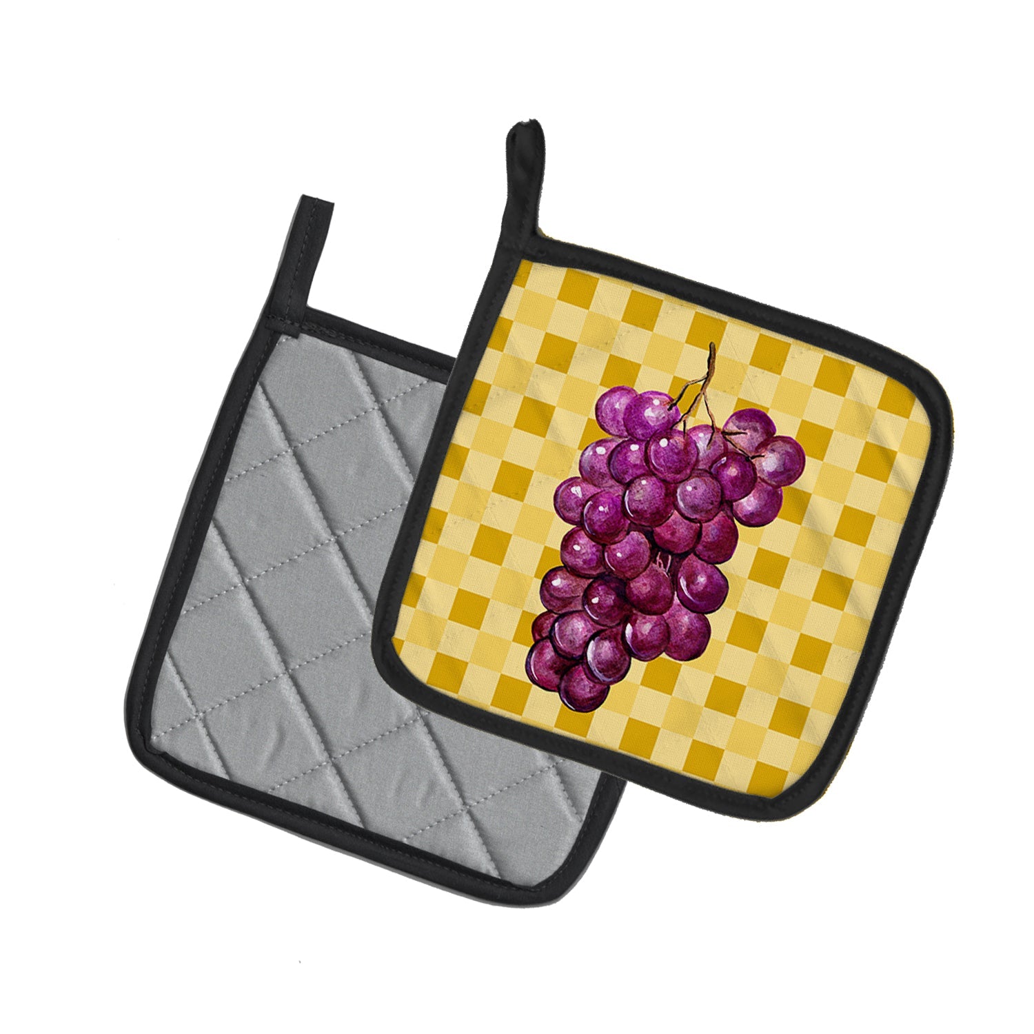 Grapes on Basketweave Pot Holder Set of 2 Heat Resistant Quilted Hot Pads 7.5 x 7.5 Inch, Insulated Kitchen Trivets for Cooking & Baking