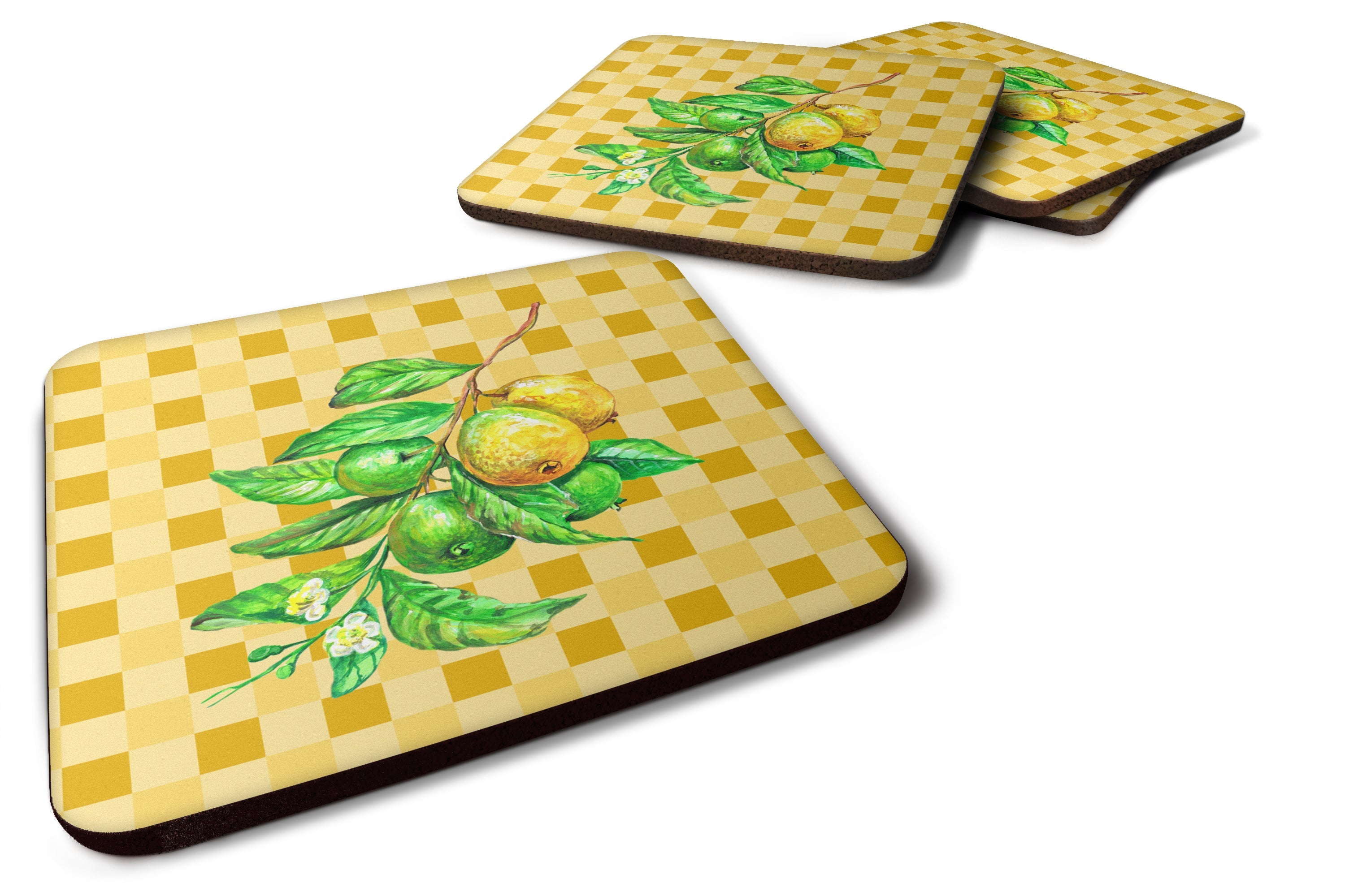 Guavas Branch on Basketweave Foam Coasters Set of 4 Cup Coasters for Indoor Outdoor, Tabletop Protection, Anti Slip, Mouse pad Material