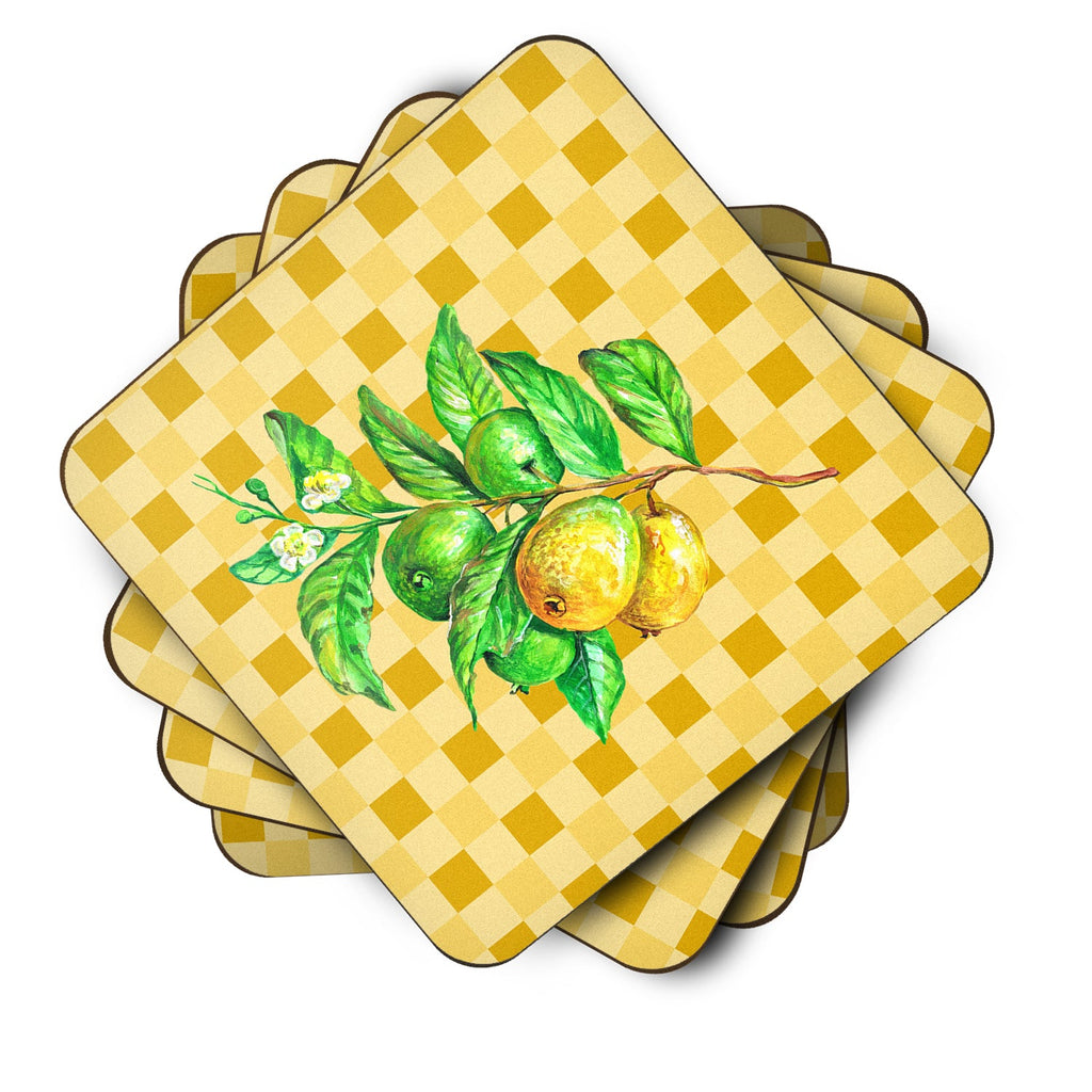 Guavas Branch on Basketweave Foam Coasters Set of 4 Cup Coasters for Indoor Outdoor, Tabletop Protection, Anti Slip, Mouse pad Material