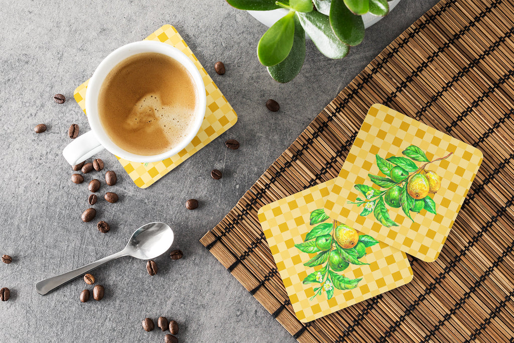 Guavas Branch on Basketweave Foam Coasters Set of 4 Cup Coasters for Indoor Outdoor, Tabletop Protection, Anti Slip, Mouse pad Material