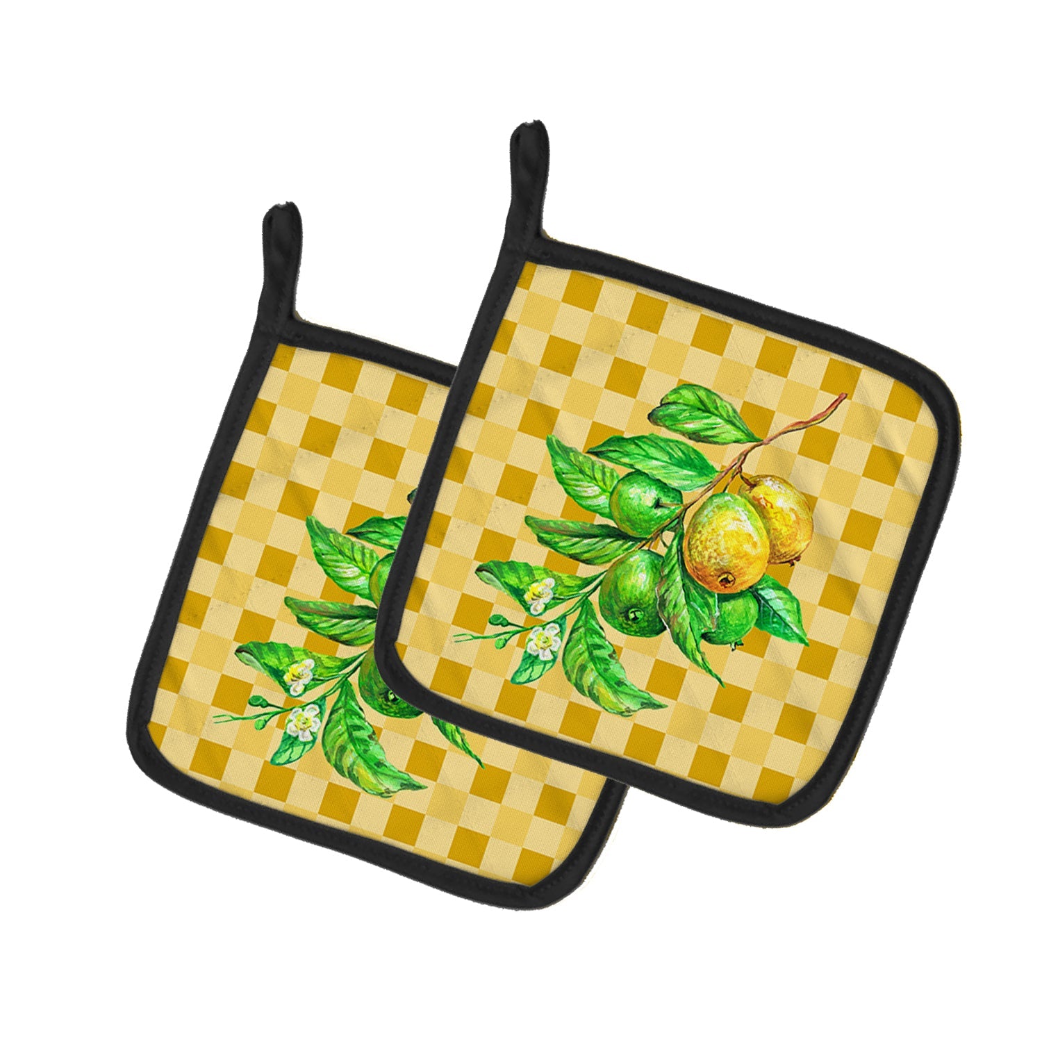 Guavas Branch on Basketweave Pot Holder Set of 2 Heat Resistant Quilted Hot Pads 7.5 x 7.5 Inch, Insulated Kitchen Trivets for Cooking & Baking