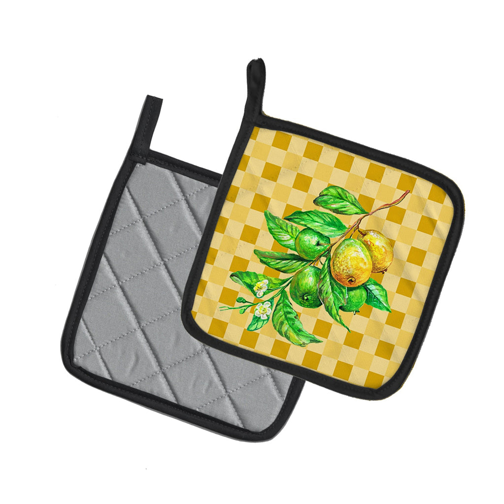 Guavas Branch on Basketweave Pot Holder Set of 2 Heat Resistant Quilted Hot Pads 7.5 x 7.5 Inch, Insulated Kitchen Trivets for Cooking & Baking