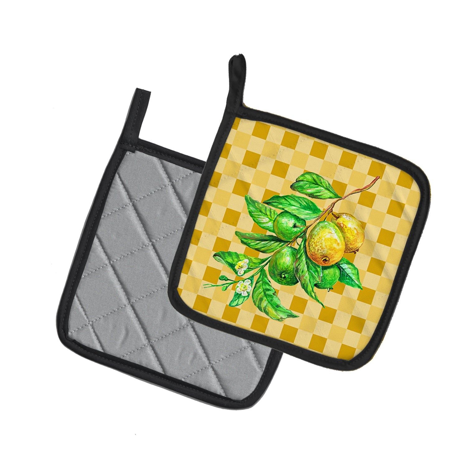Guavas Branch on Basketweave Pot Holder Set of 2 Heat Resistant Quilted Hot Pads 7.5 x 7.5 Inch, Insulated Kitchen Trivets for Cooking & Baking