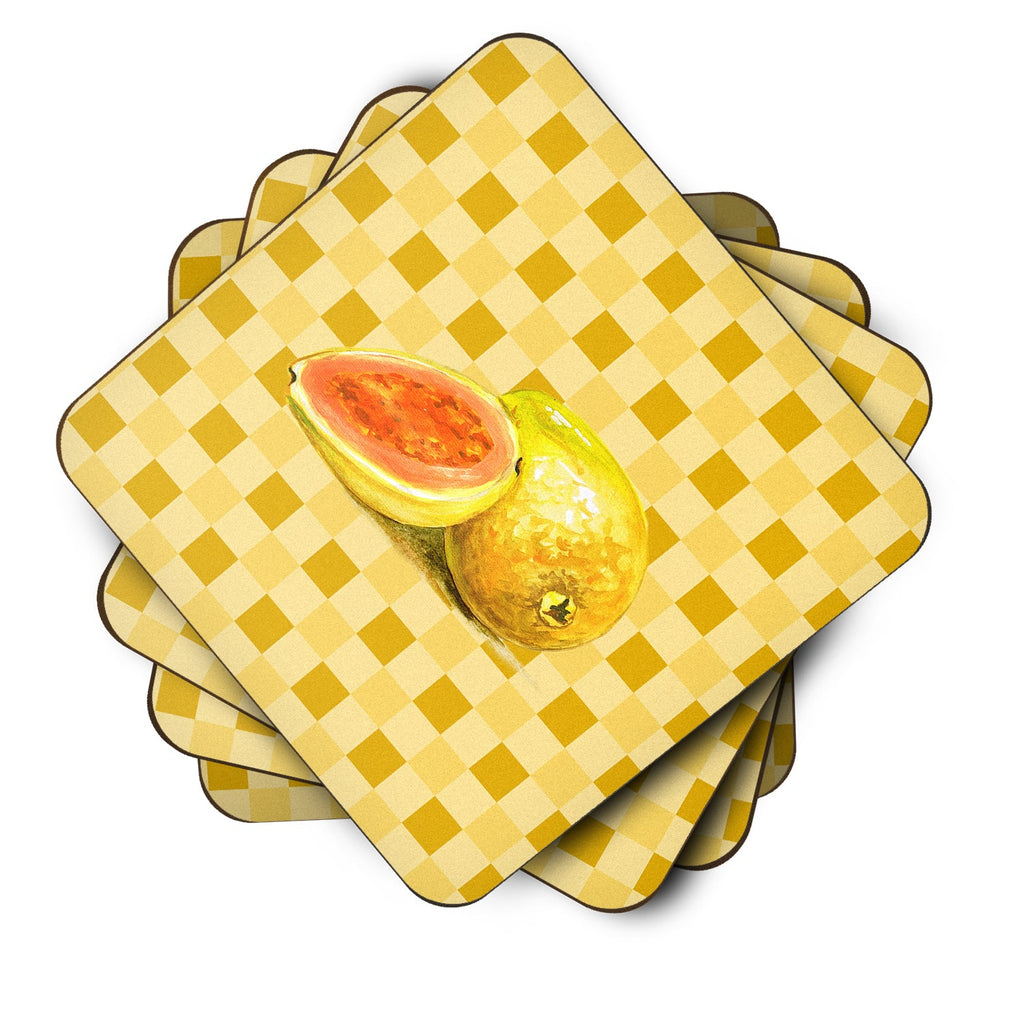 Guava Sliced and Whole on Basketweave Foam Coasters Set of 4 Cup Coasters for Indoor Outdoor, Tabletop Protection, Anti Slip, Mouse pad Material