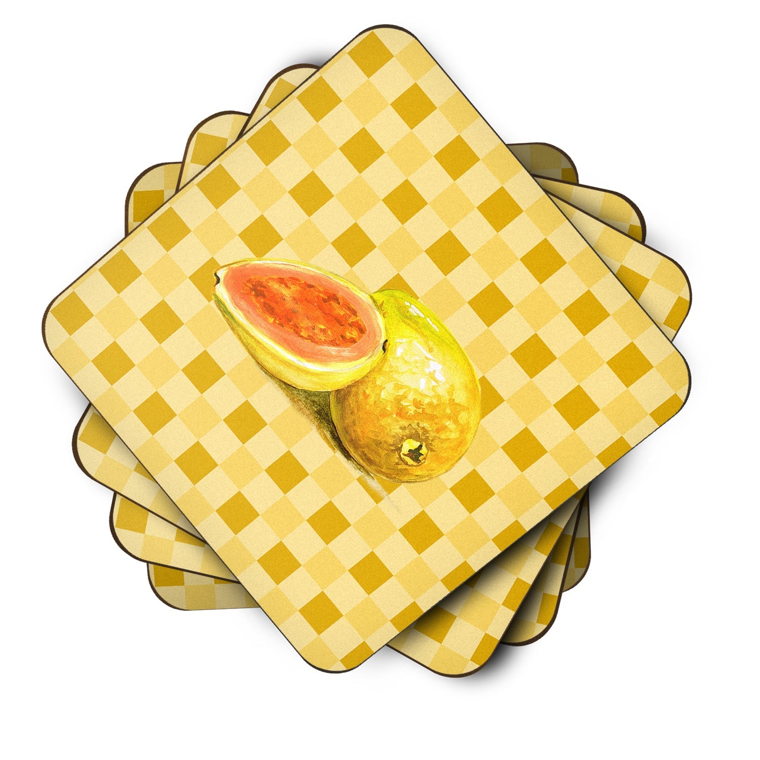 Guava Sliced and Whole on Basketweave Foam Coasters Set of 4 Cup Coasters for Indoor Outdoor, Tabletop Protection, Anti Slip, Mouse pad Material