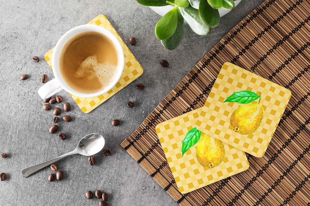 Guava on Basketweave Foam Coasters Set of 4 Cup Coasters for Indoor Outdoor, Tabletop Protection, Anti Slip, Mouse pad Material