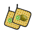 Kiwi on Basketweave Pot Holder Set of 2 Heat Resistant Quilted Hot Pads 7.5 x 7.5 Inch, Insulated Kitchen Trivets for Cooking & Baking