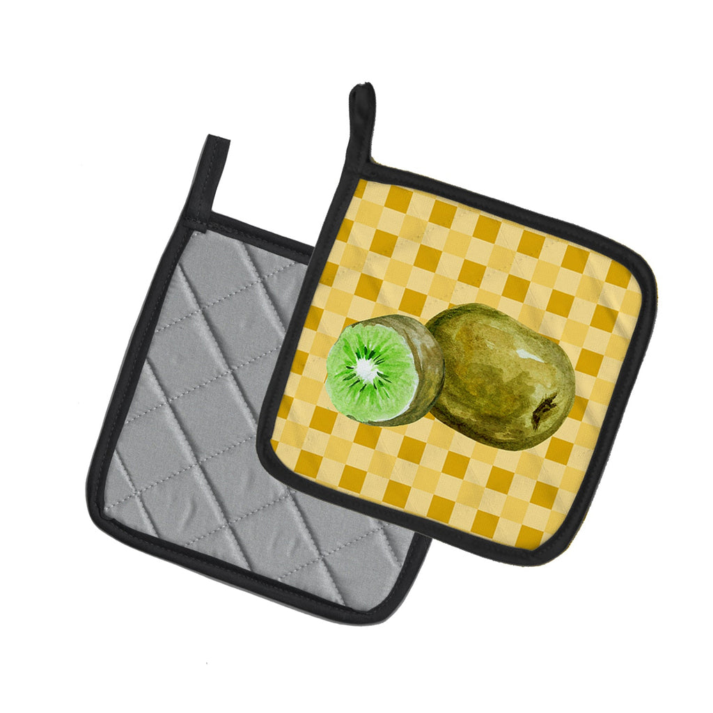 Kiwi on Basketweave Pot Holder Set of 2 Heat Resistant Quilted Hot Pads 7.5 x 7.5 Inch, Insulated Kitchen Trivets for Cooking & Baking