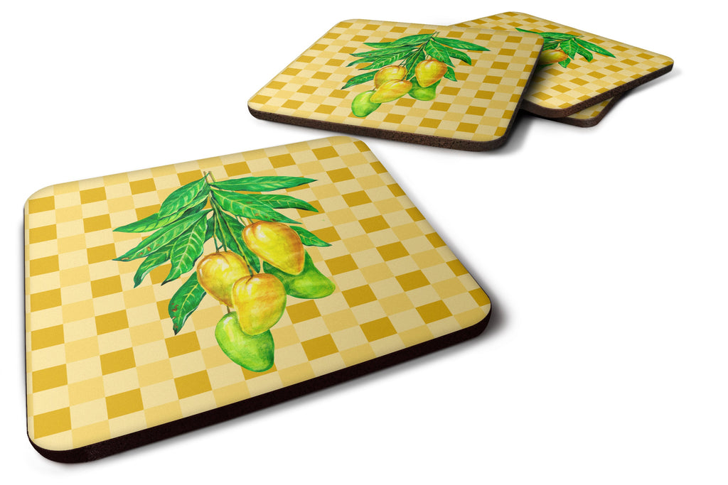 Mangos on Branch on Basketweave Foam Coasters Set of 4 Cup Coasters for Indoor Outdoor, Tabletop Protection, Anti Slip, Mouse pad Material