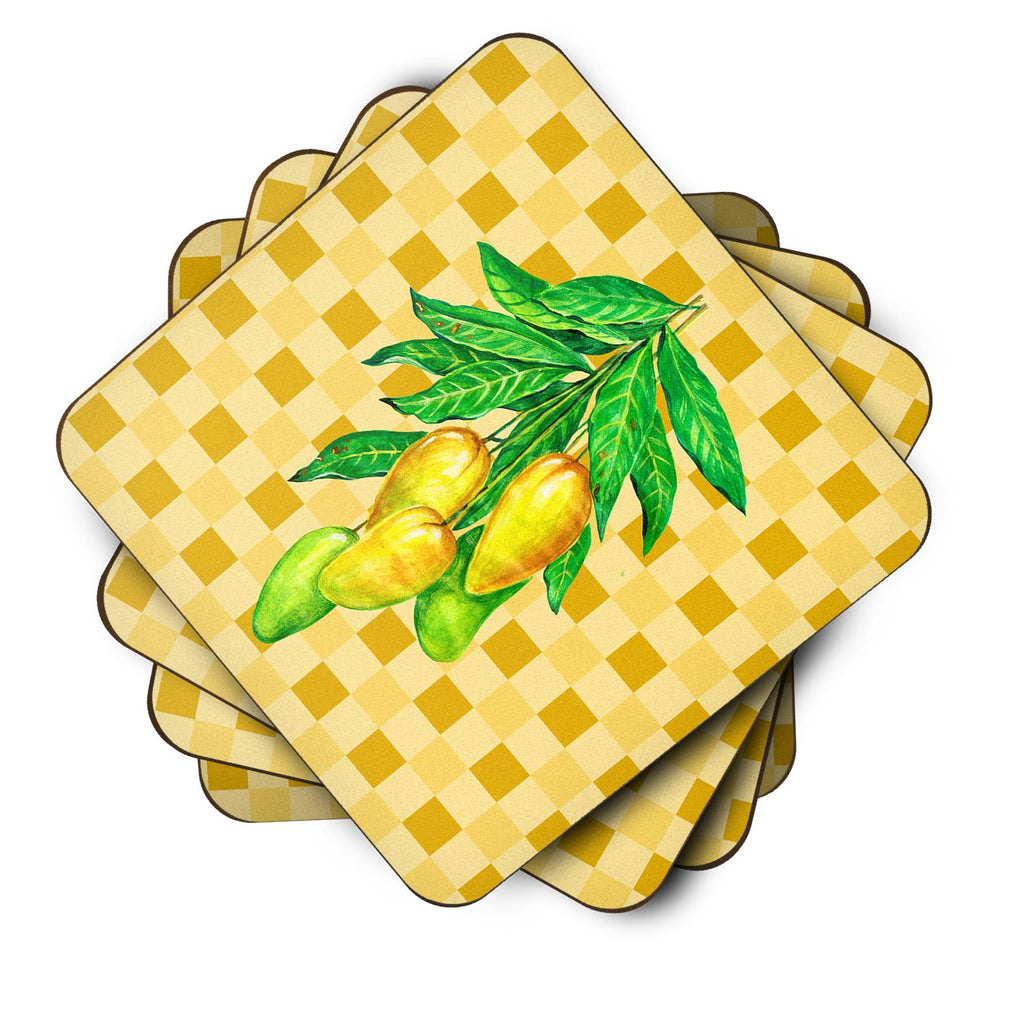 Mangos on Branch on Basketweave Foam Coasters Set of 4 Cup Coasters for Indoor Outdoor, Tabletop Protection, Anti Slip, Mouse pad Material