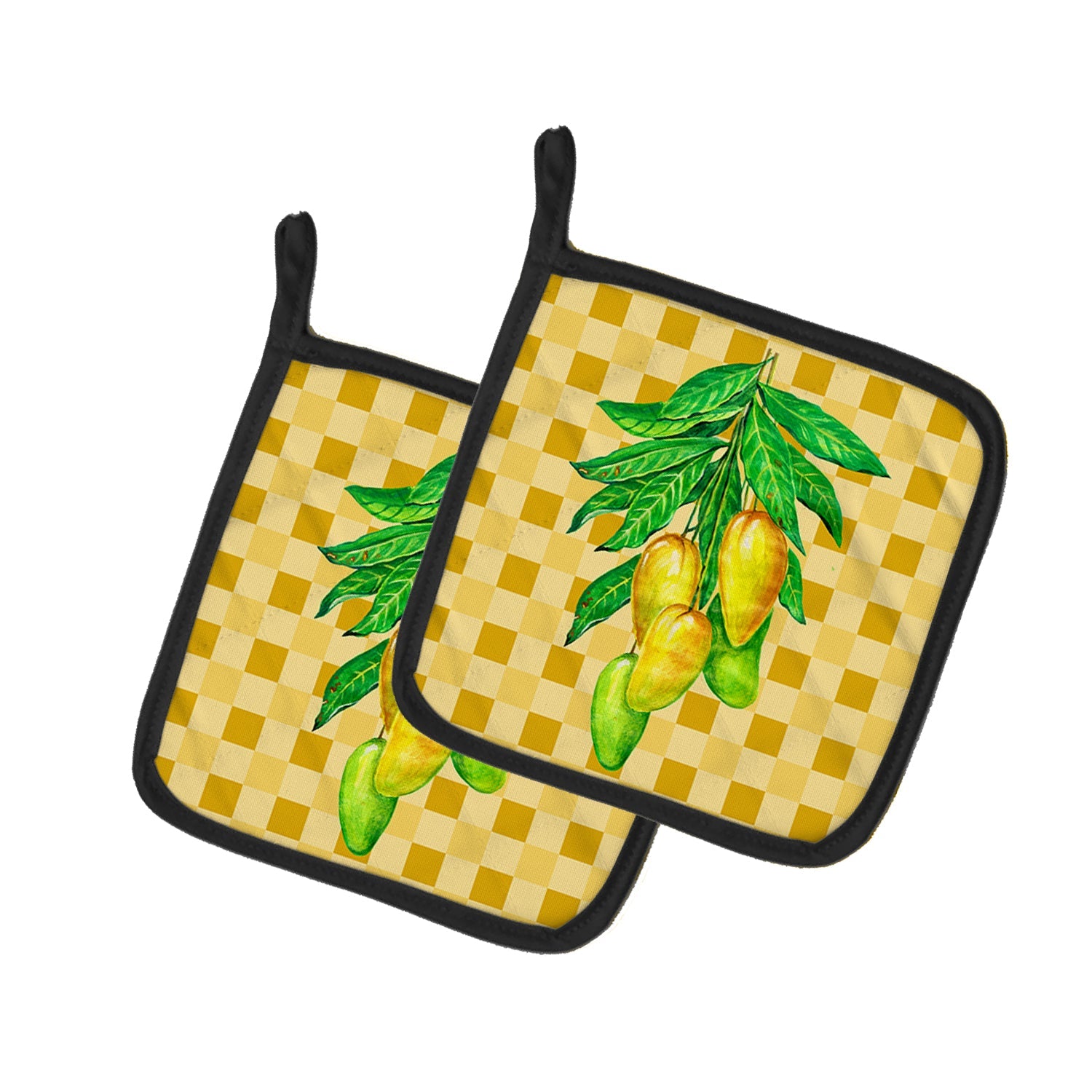Mangos on Branch on Basketweave Pot Holder Set of 2 Heat Resistant Quilted Hot Pads 7.5 x 7.5 Inch, Insulated Kitchen Trivets for Cooking & Baking