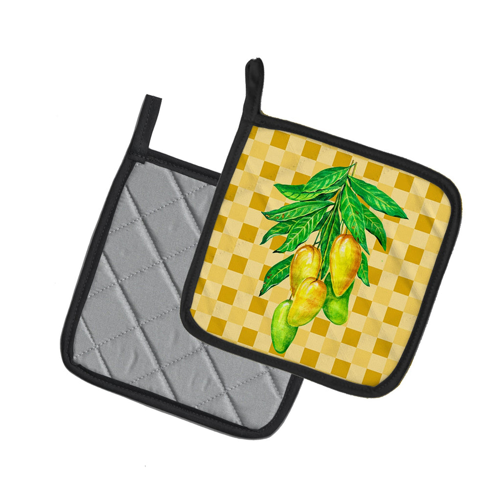 Mangos on Branch on Basketweave Pot Holder Set of 2 Heat Resistant Quilted Hot Pads 7.5 x 7.5 Inch, Insulated Kitchen Trivets for Cooking & Baking
