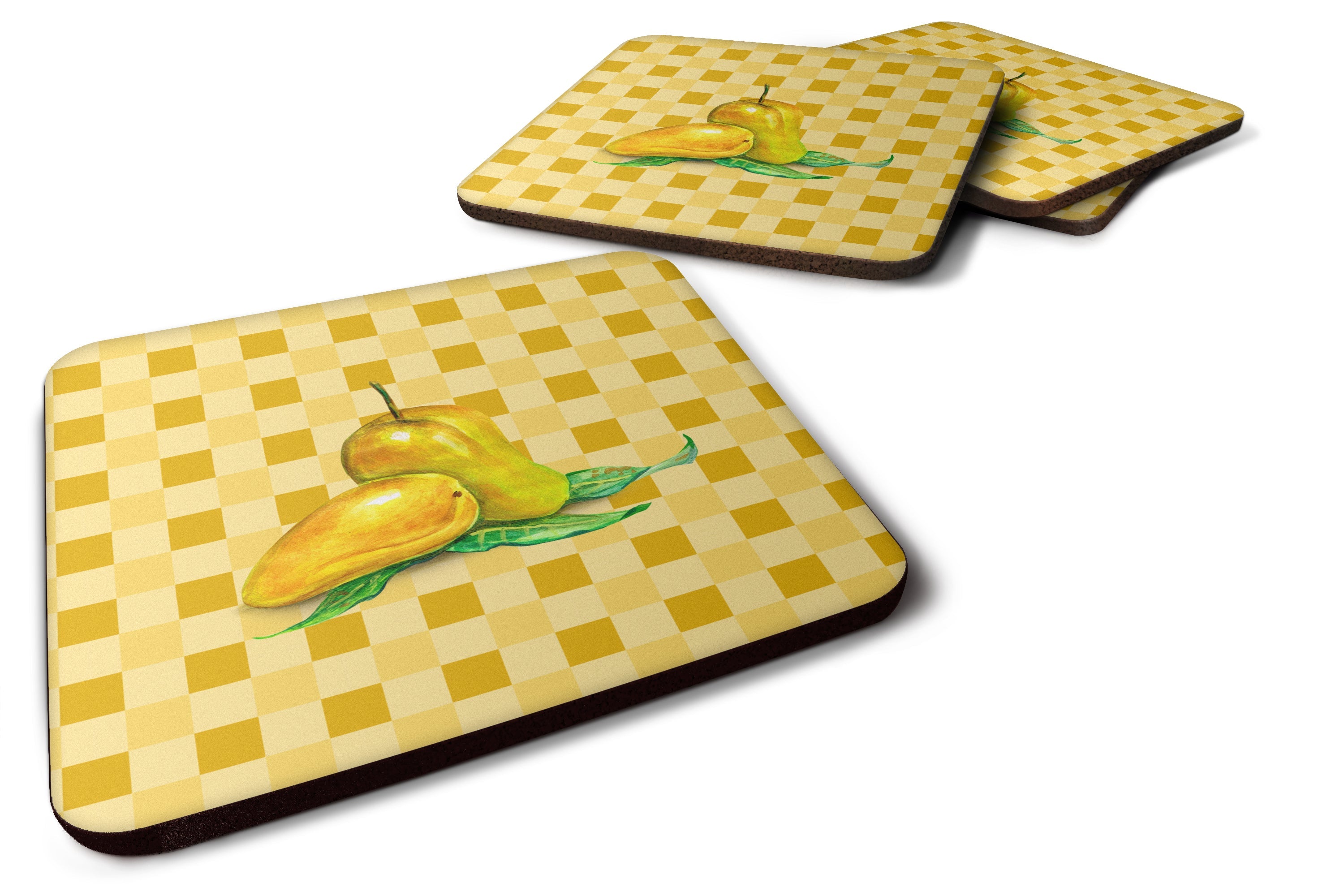 Mangos on Basketweave Foam Coasters Set of 4 Cup Coasters for Indoor Outdoor, Tabletop Protection, Anti Slip, Mouse pad Material
