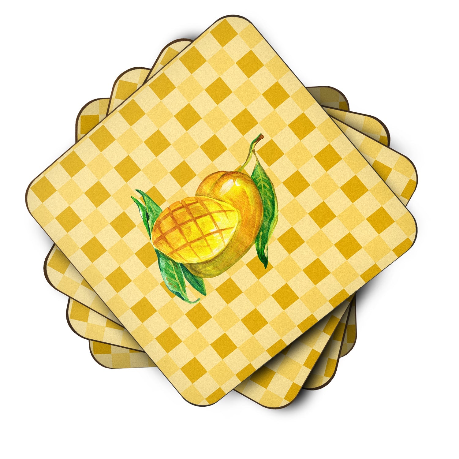 Mangos Ready on Basketweave Foam Coasters Set of 4 Cup Coasters for Indoor Outdoor, Tabletop Protection, Anti Slip, Mouse pad Material