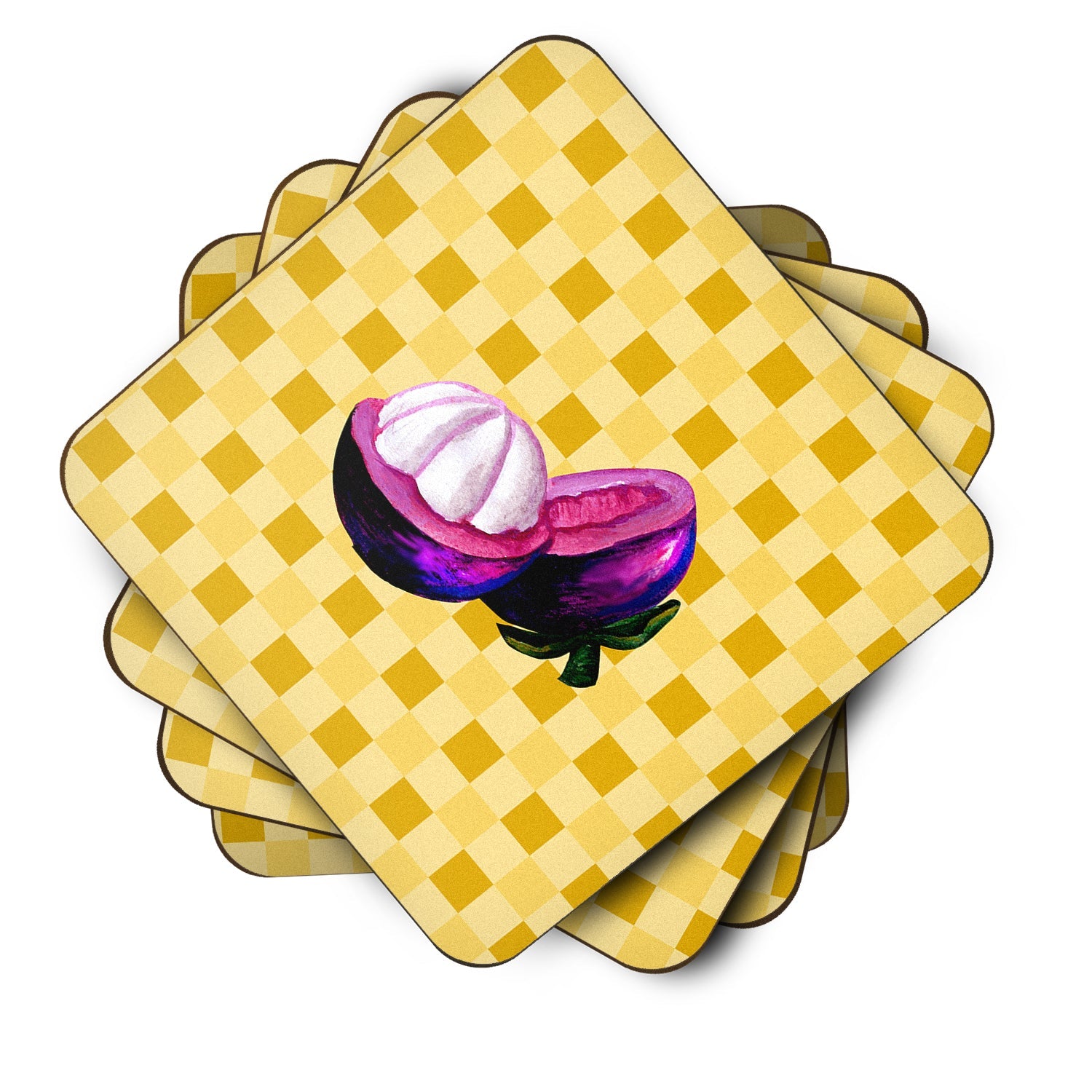 Mangosteen Sliced on Basketweave Foam Coasters Set of 4 Cup Coasters for Indoor Outdoor, Tabletop Protection, Anti Slip, Mouse pad Material