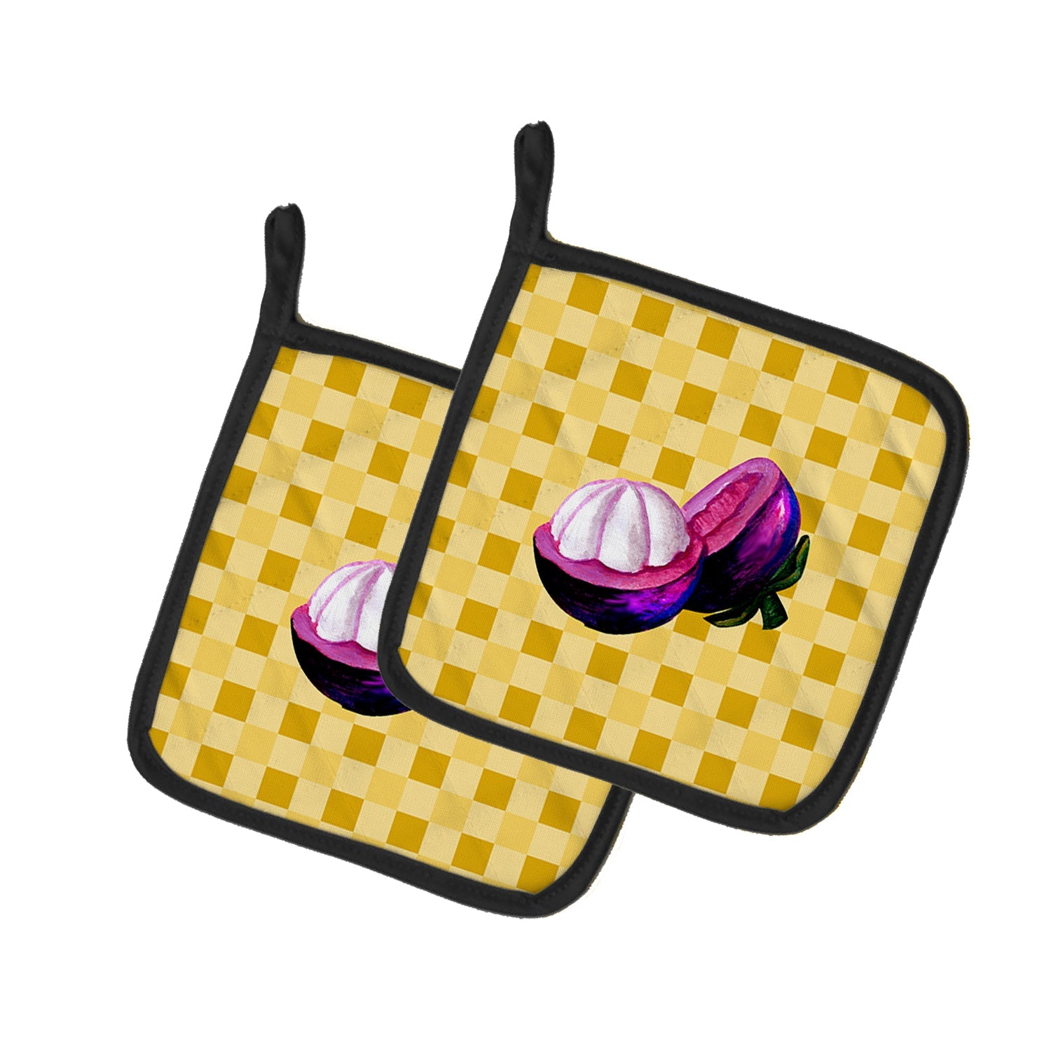Mangosteen Sliced on Basketweave Pot Holder Set of 2 Heat Resistant Quilted Hot Pads 7.5 x 7.5 Inch, Insulated Kitchen Trivets for Cooking & Baking