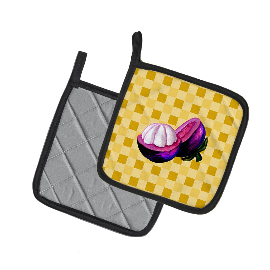 Mangosteen Sliced on Basketweave Pot Holder Set of 2 Heat Resistant Quilted Hot Pads 7.5 x 7.5 Inch, Insulated Kitchen Trivets for Cooking & Baking