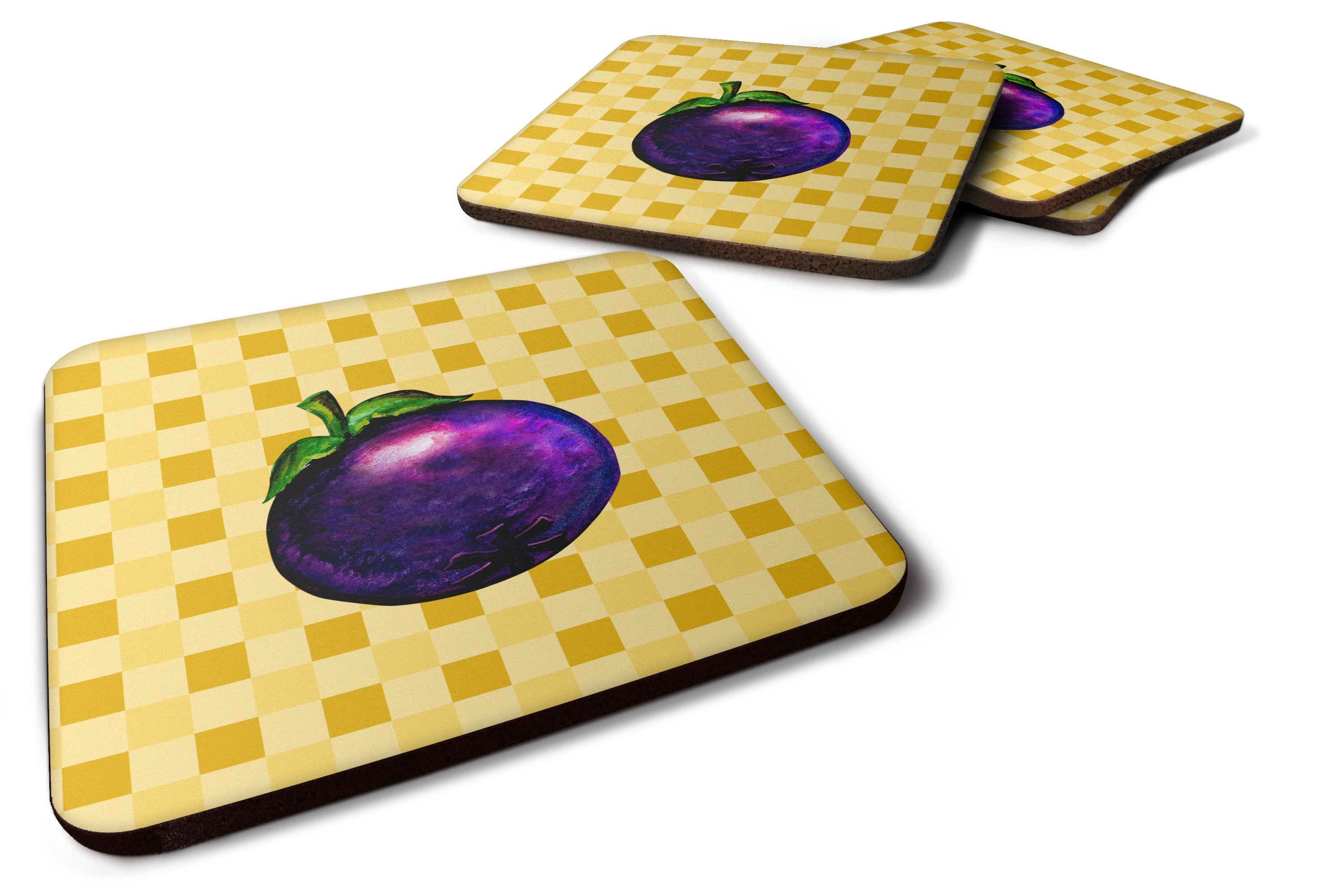 Mangosteen on Basketweave Foam Coasters Set of 4 Cup Coasters for Indoor Outdoor, Tabletop Protection, Anti Slip, Mouse pad Material