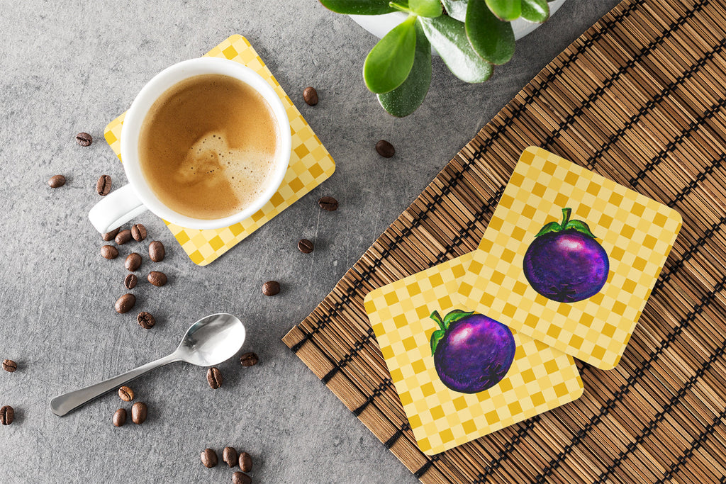 Mangosteen on Basketweave Foam Coasters Set of 4 Cup Coasters for Indoor Outdoor, Tabletop Protection, Anti Slip, Mouse pad Material