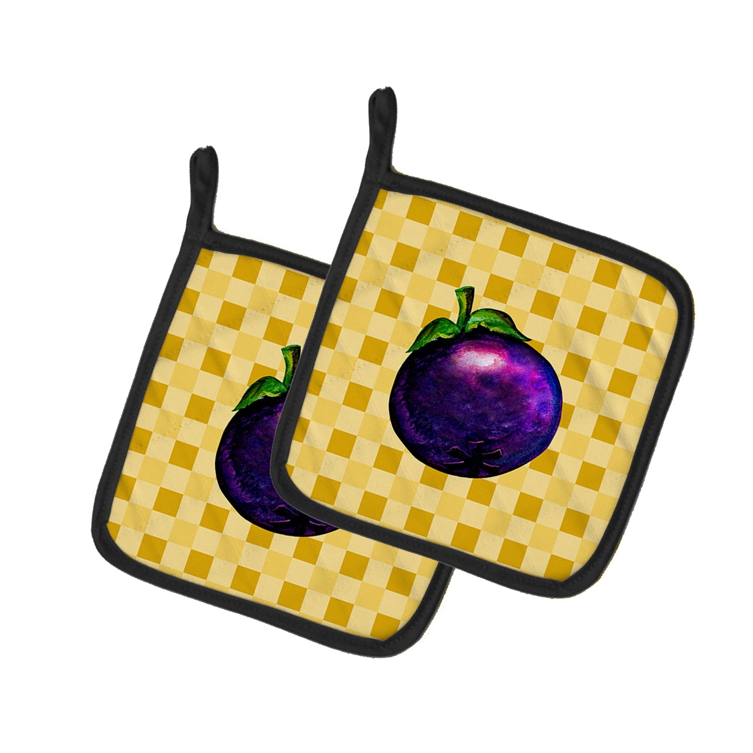 Mangosteen on Basketweave Pot Holder Set of 2 Heat Resistant Quilted Hot Pads 7.5 x 7.5 Inch, Insulated Kitchen Trivets for Cooking & Baking