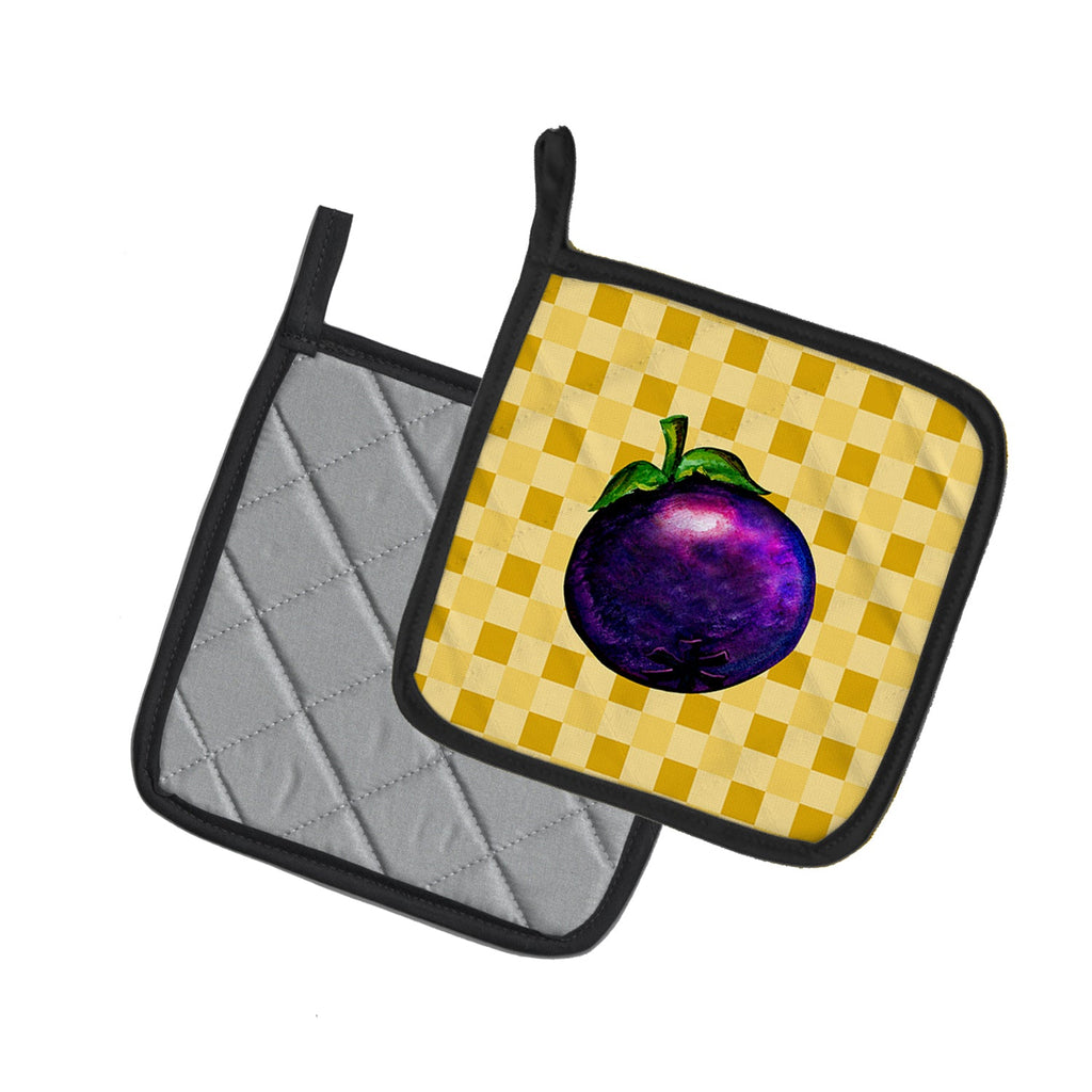 Mangosteen on Basketweave Pot Holder Set of 2 Heat Resistant Quilted Hot Pads 7.5 x 7.5 Inch, Insulated Kitchen Trivets for Cooking & Baking