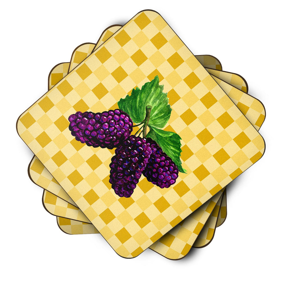 Mulberries on Basketweave Foam Coasters Set of 4 Cup Coasters for Indoor Outdoor, Tabletop Protection, Anti Slip, Mouse pad Material