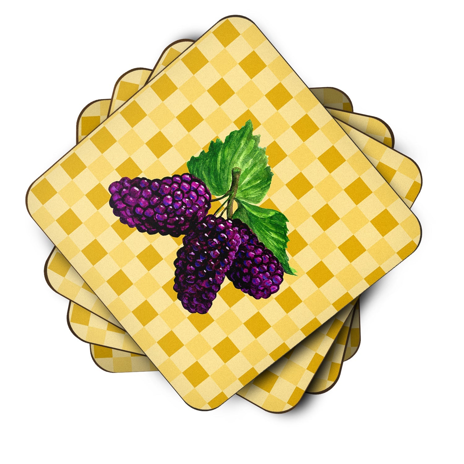 Mulberries on Basketweave Foam Coasters Set of 4 Cup Coasters for Indoor Outdoor, Tabletop Protection, Anti Slip, Mouse pad Material