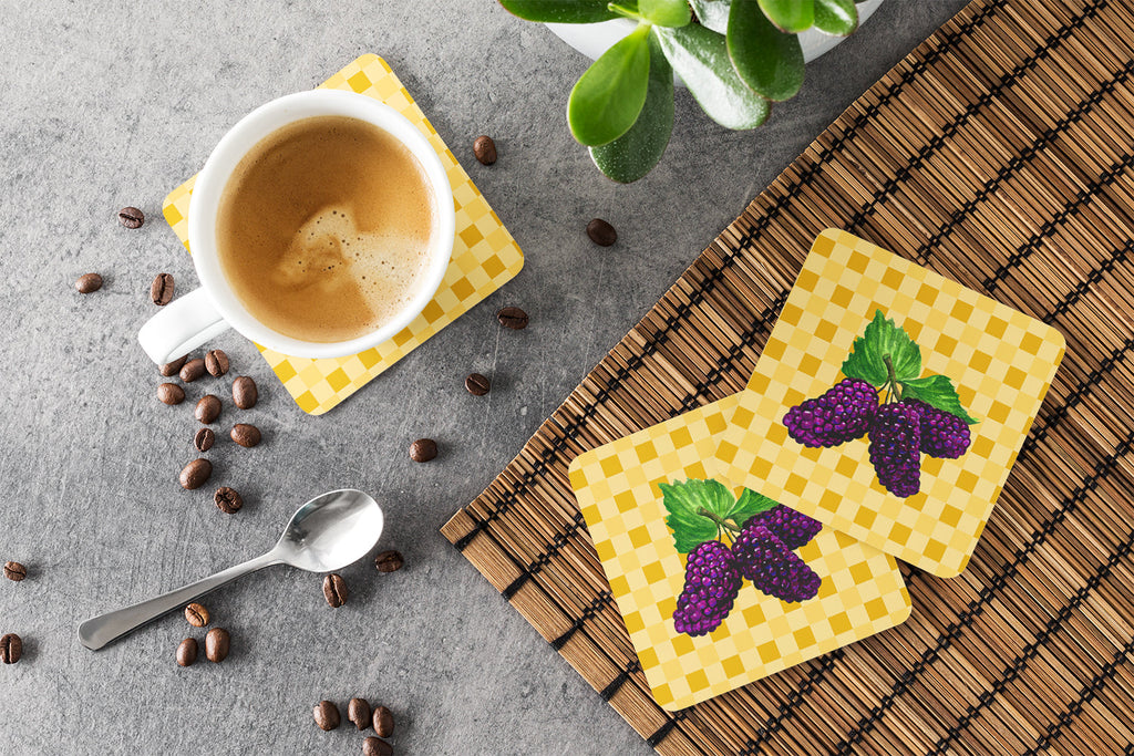 Mulberries on Basketweave Foam Coasters Set of 4 Cup Coasters for Indoor Outdoor, Tabletop Protection, Anti Slip, Mouse pad Material