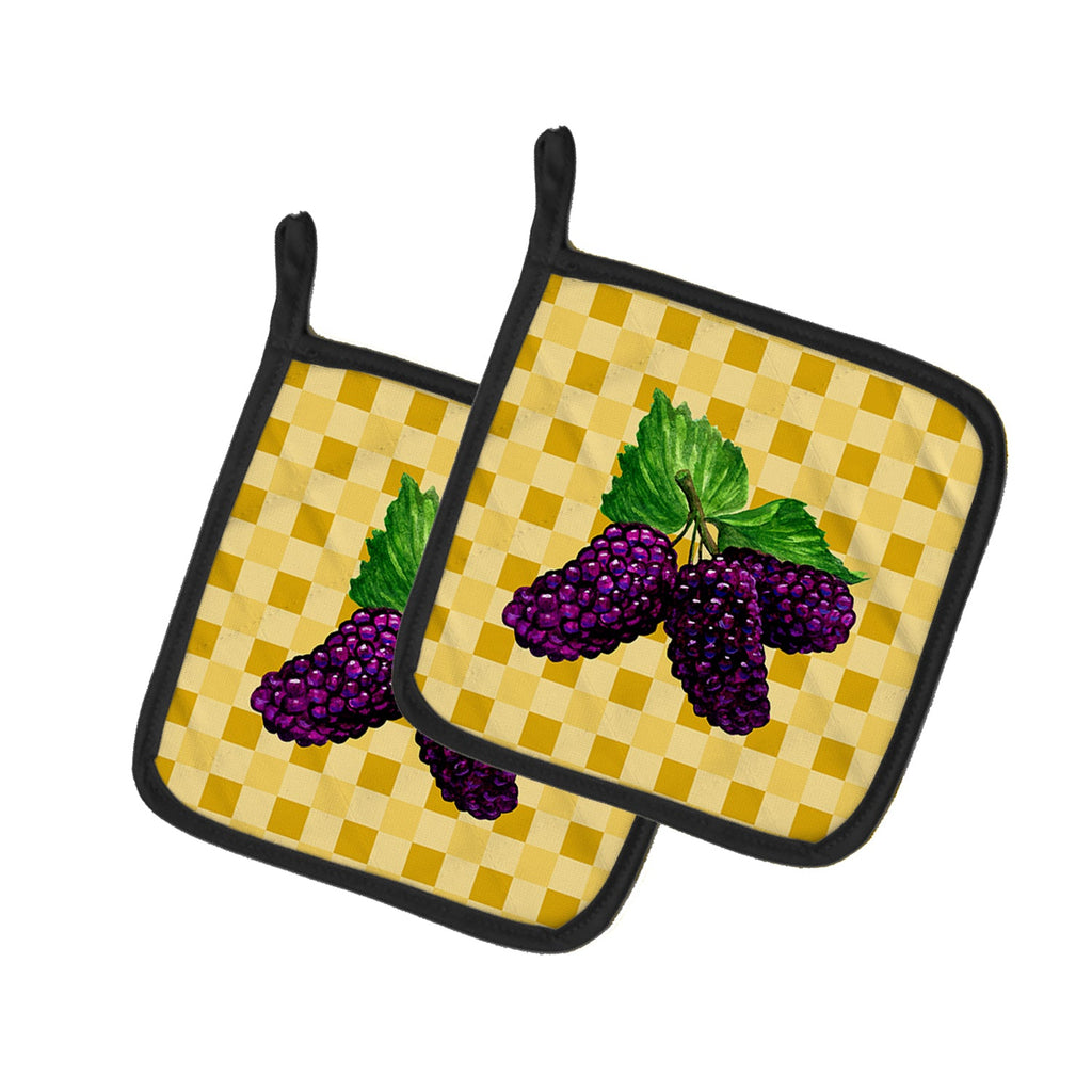 Mulberries on Basketweave Pot Holder Set of 2 Heat Resistant Quilted Hot Pads 7.5 x 7.5 Inch, Insulated Kitchen Trivets for Cooking & Baking