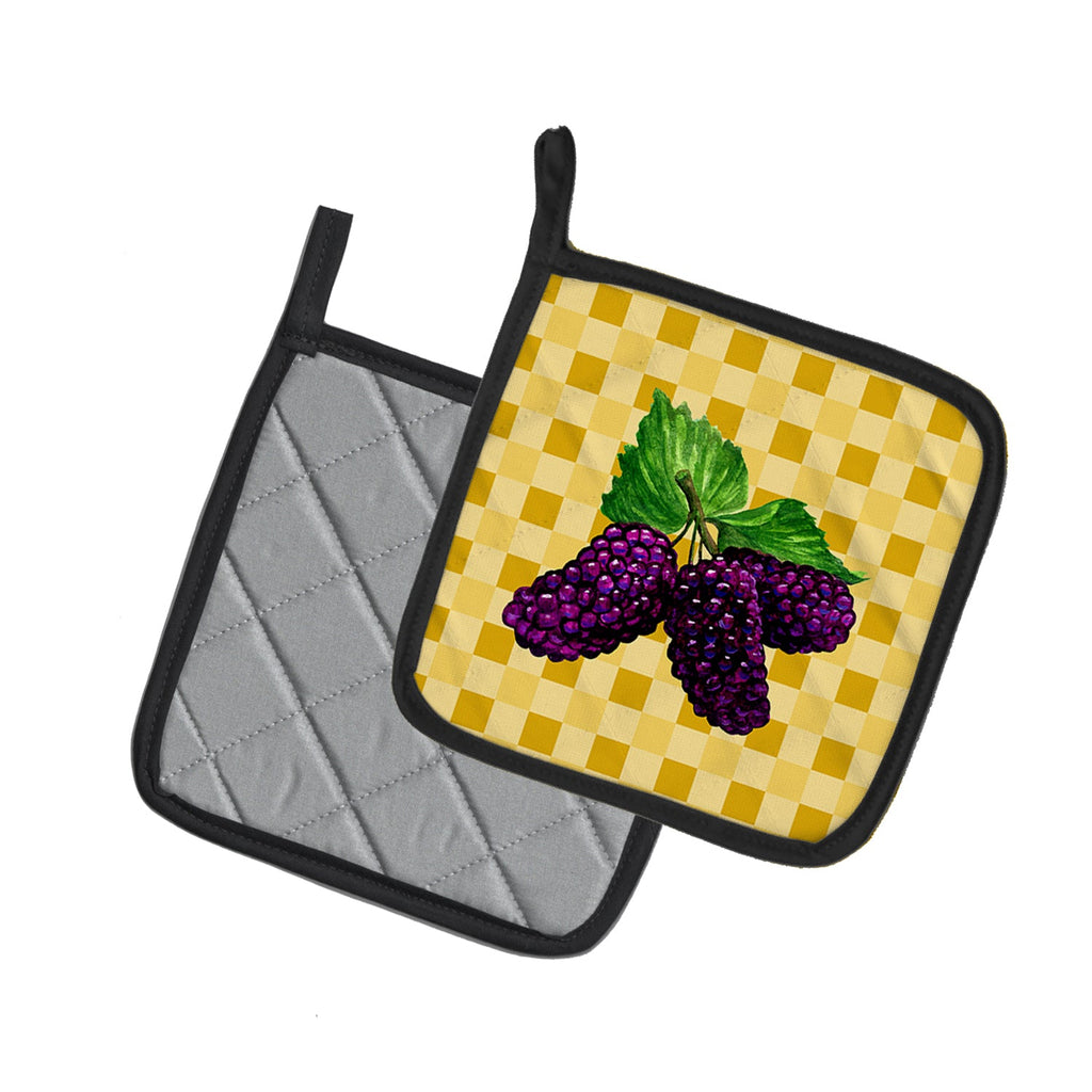 Mulberries on Basketweave Pot Holder Set of 2 Heat Resistant Quilted Hot Pads 7.5 x 7.5 Inch, Insulated Kitchen Trivets for Cooking & Baking