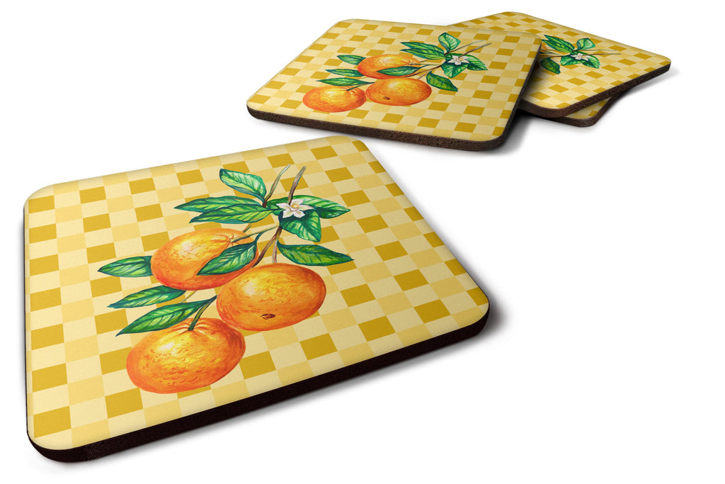 Oranges on Branch on Basketweave Foam Coasters Set of 4 Cup Coasters for Indoor Outdoor, Tabletop Protection, Anti Slip, Mouse pad Material