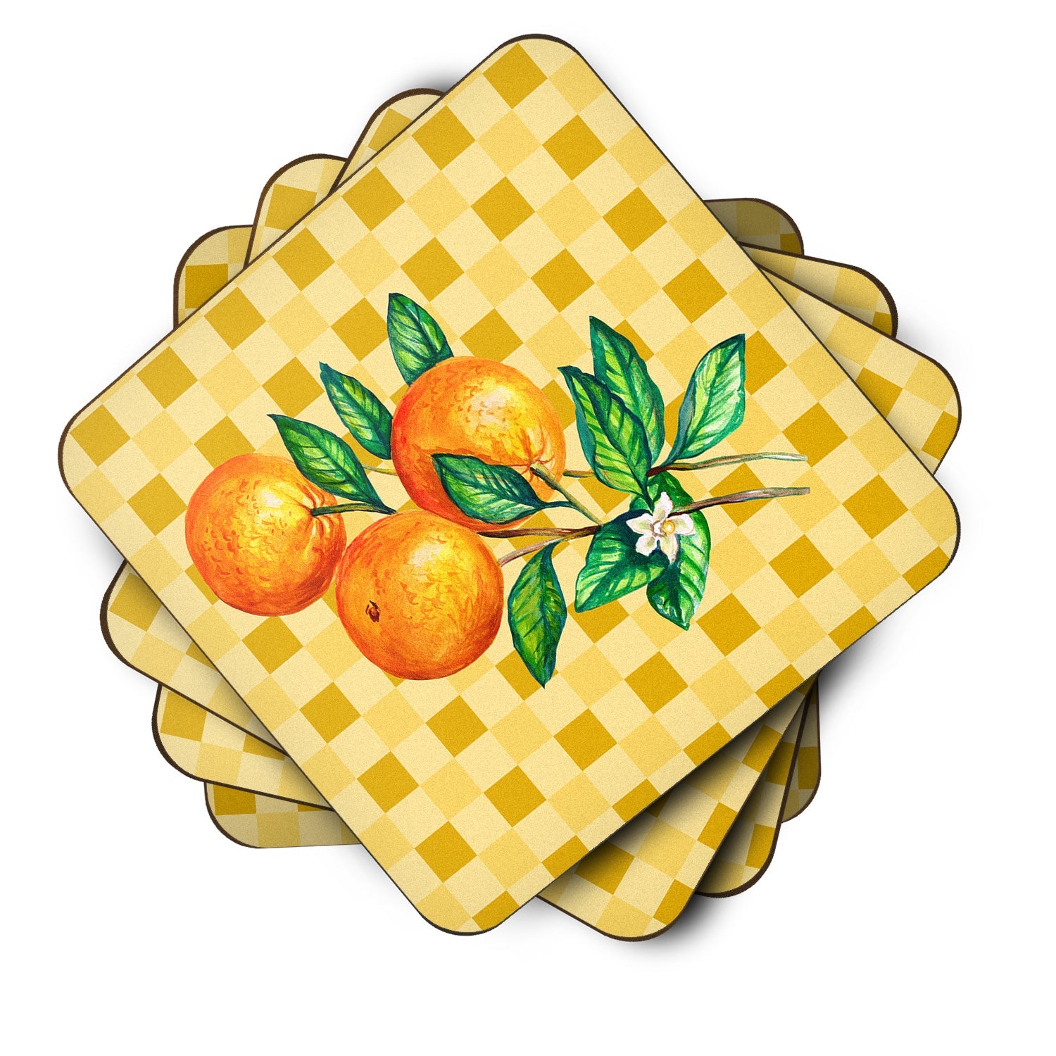Oranges on Branch on Basketweave Foam Coasters Set of 4 Cup Coasters for Indoor Outdoor, Tabletop Protection, Anti Slip, Mouse pad Material