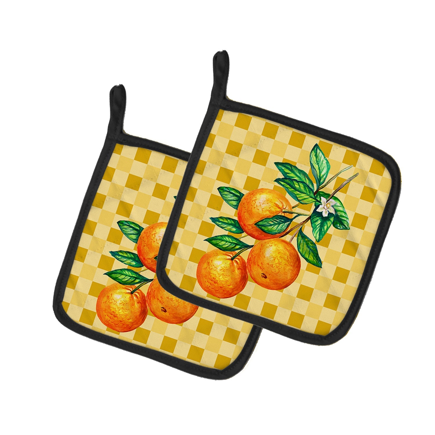 Oranges on Branch on Basketweave Pot Holder Set of 2 Heat Resistant Quilted Hot Pads 7.5 x 7.5 Inch, Insulated Kitchen Trivets for Cooking & Baking