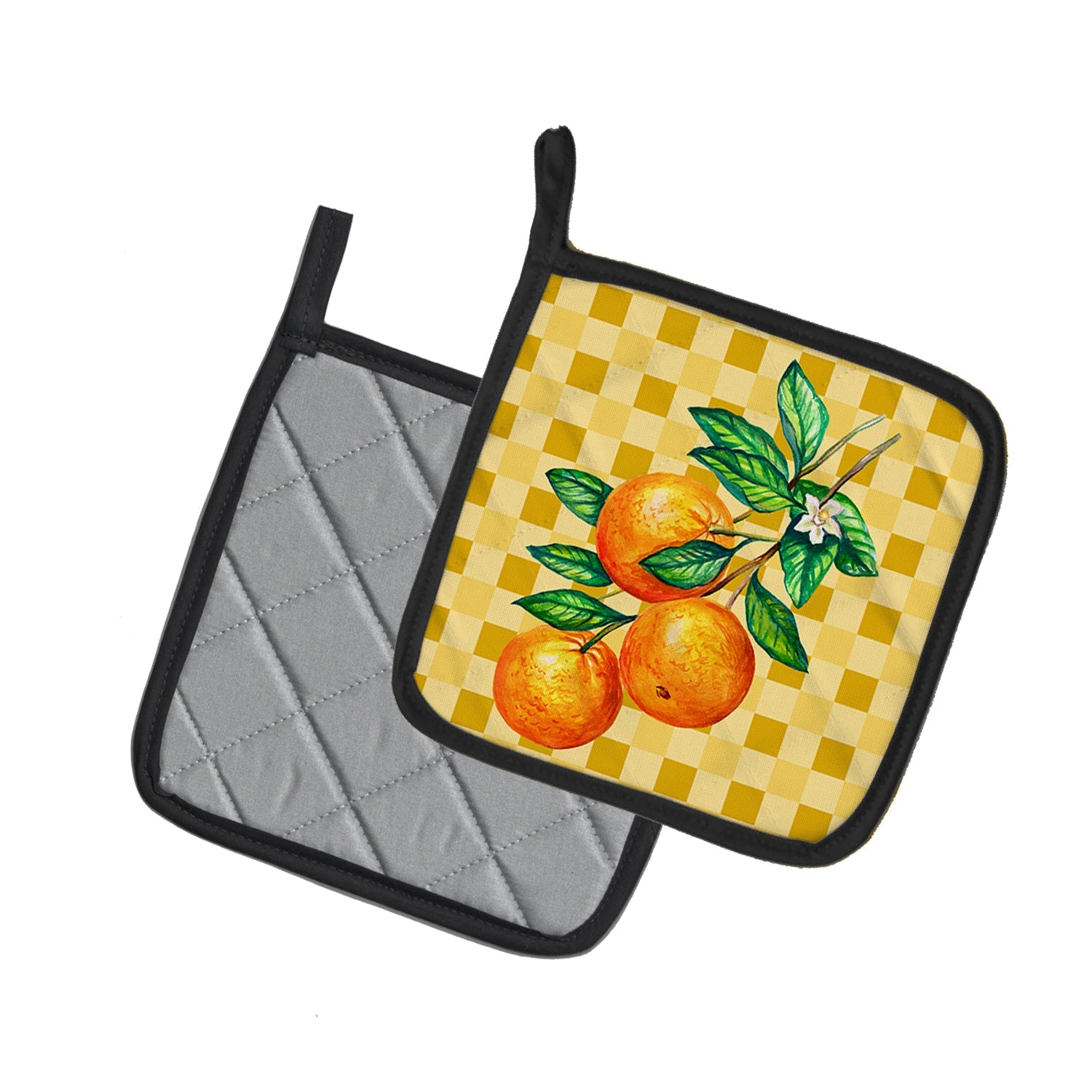 Oranges on Branch on Basketweave Pot Holder Set of 2 Heat Resistant Quilted Hot Pads 7.5 x 7.5 Inch, Insulated Kitchen Trivets for Cooking & Baking
