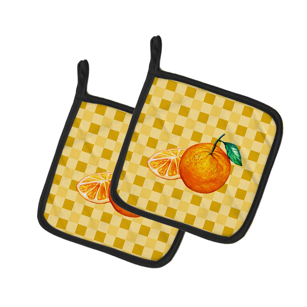 Oranges and Slice on Basketweave Pot Holder Set of 2 Heat Resistant Quilted Hot Pads 7.5 x 7.5 Inch, Insulated Kitchen Trivets for Cooking & Baking