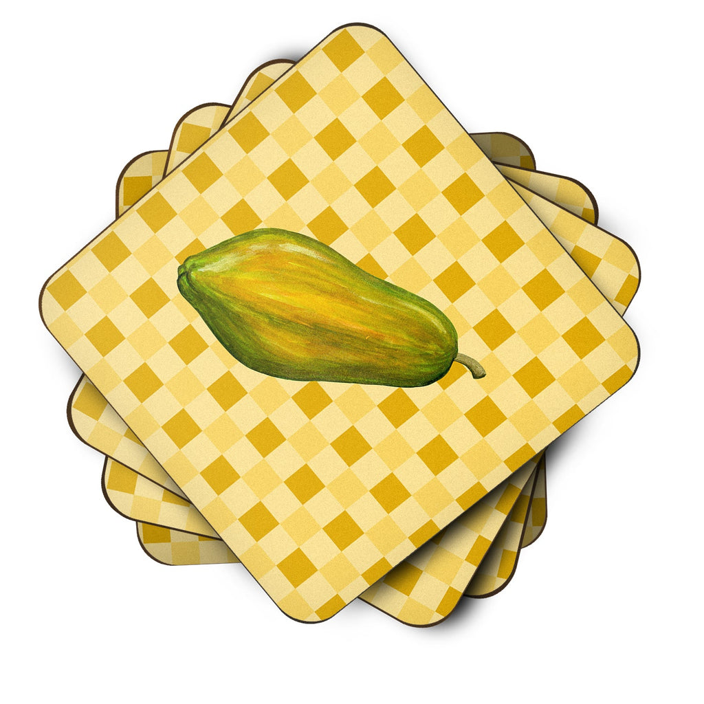 Whole Papaya on Basketweave Foam Coasters Set of 4 Cup Coasters for Indoor Outdoor, Tabletop Protection, Anti Slip, Mouse pad Material